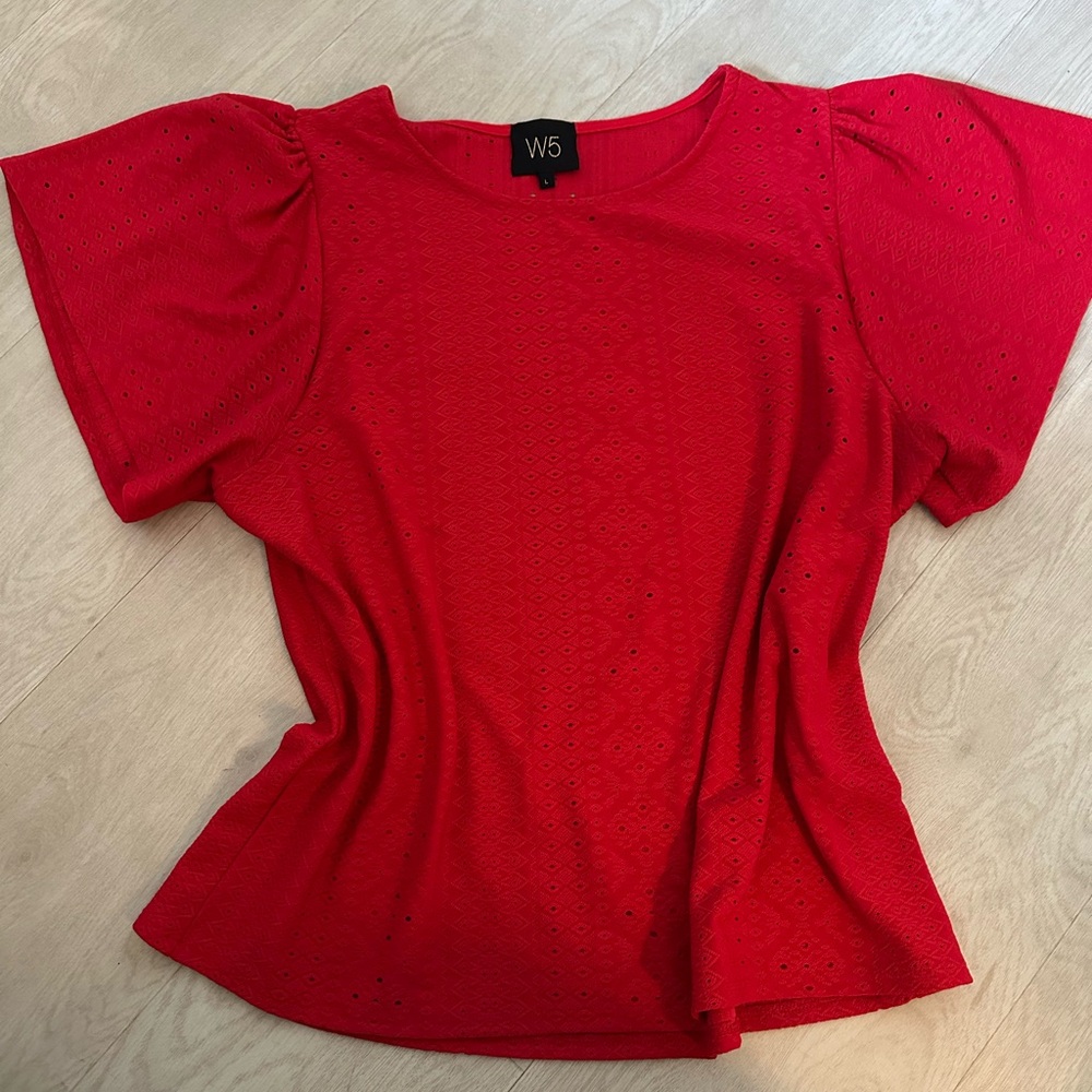 W5 Red Eyelet Puff-Sleeve Blouse